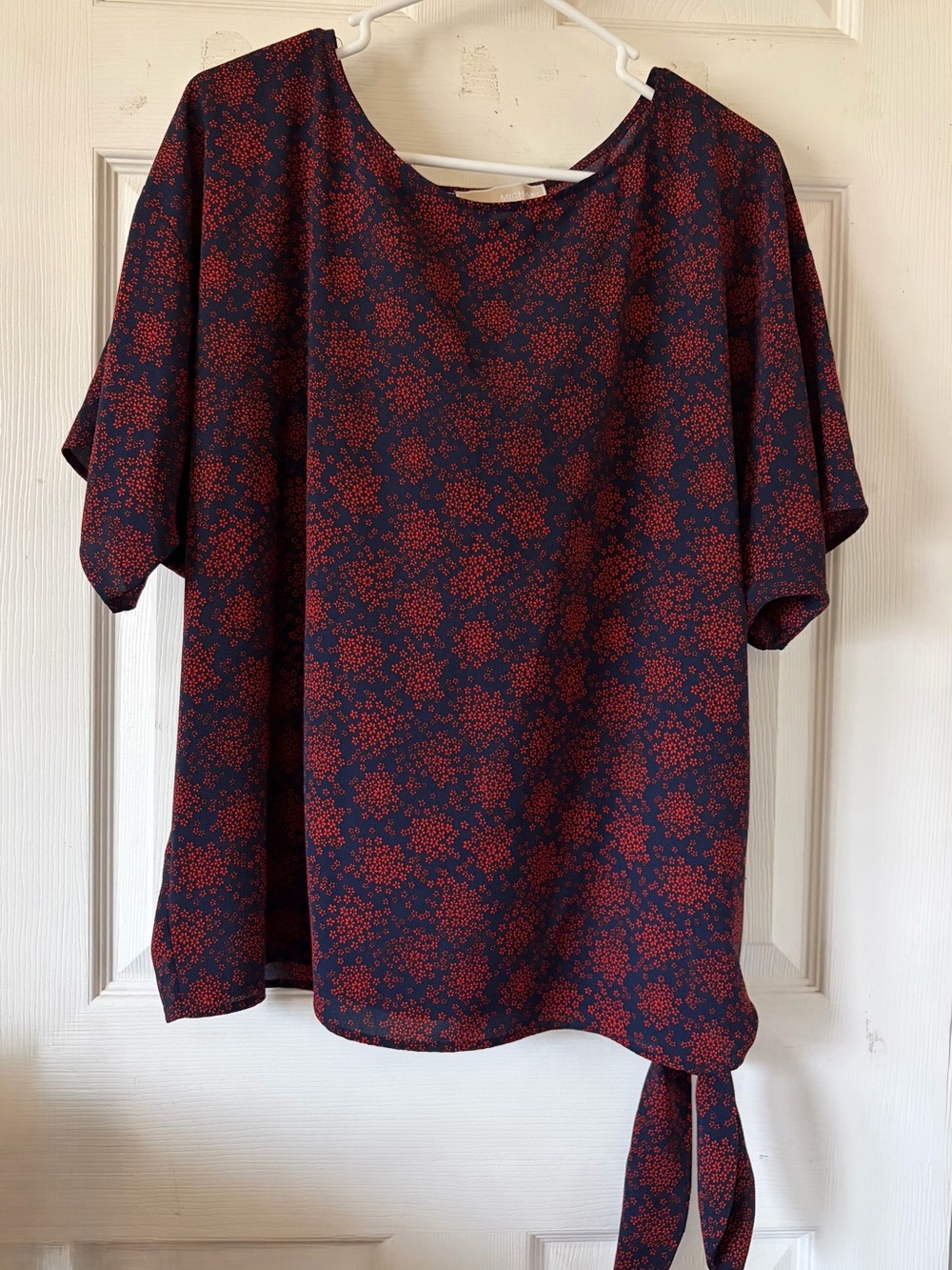 MICHAEL Michael Kors Navy and Red Floral Tie-Detail Blouse Sz L